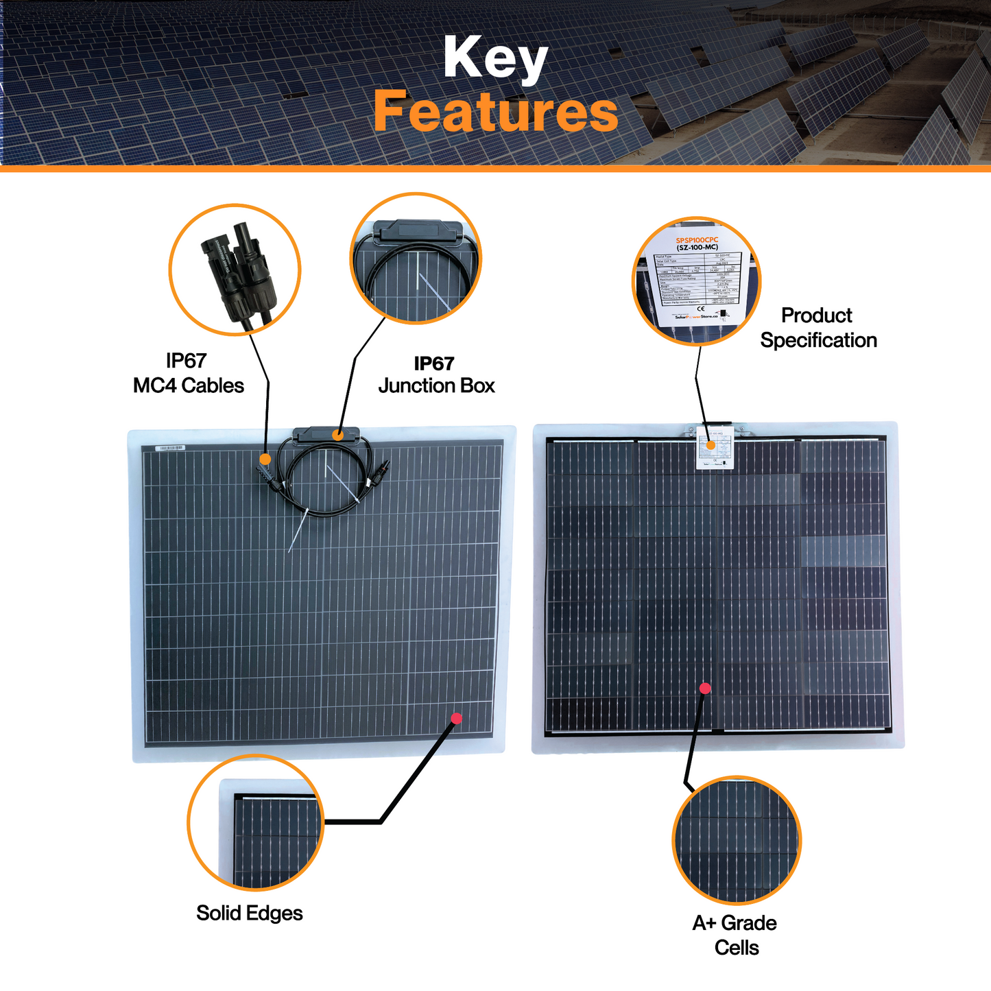 Maple Leaf 100W CPC Semi-Flexible Solar Power Panel - Bendable & Lightweight | Bifacial CPC Cells - For Curved & Uneven Surfaces