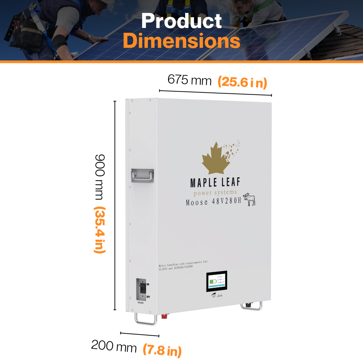 Maple Leaf 14.34KW 48V 280A Battery | Wall-mounted LiFePO4 All Weather Energy Storage  Lithium Batteries W/ LCD Touchscreen, Heater And Cables Included- UL1973-UL9540A, UL9540 With LuxPowerTeck Inverter [Pre Order For Jan/Feb 2024]