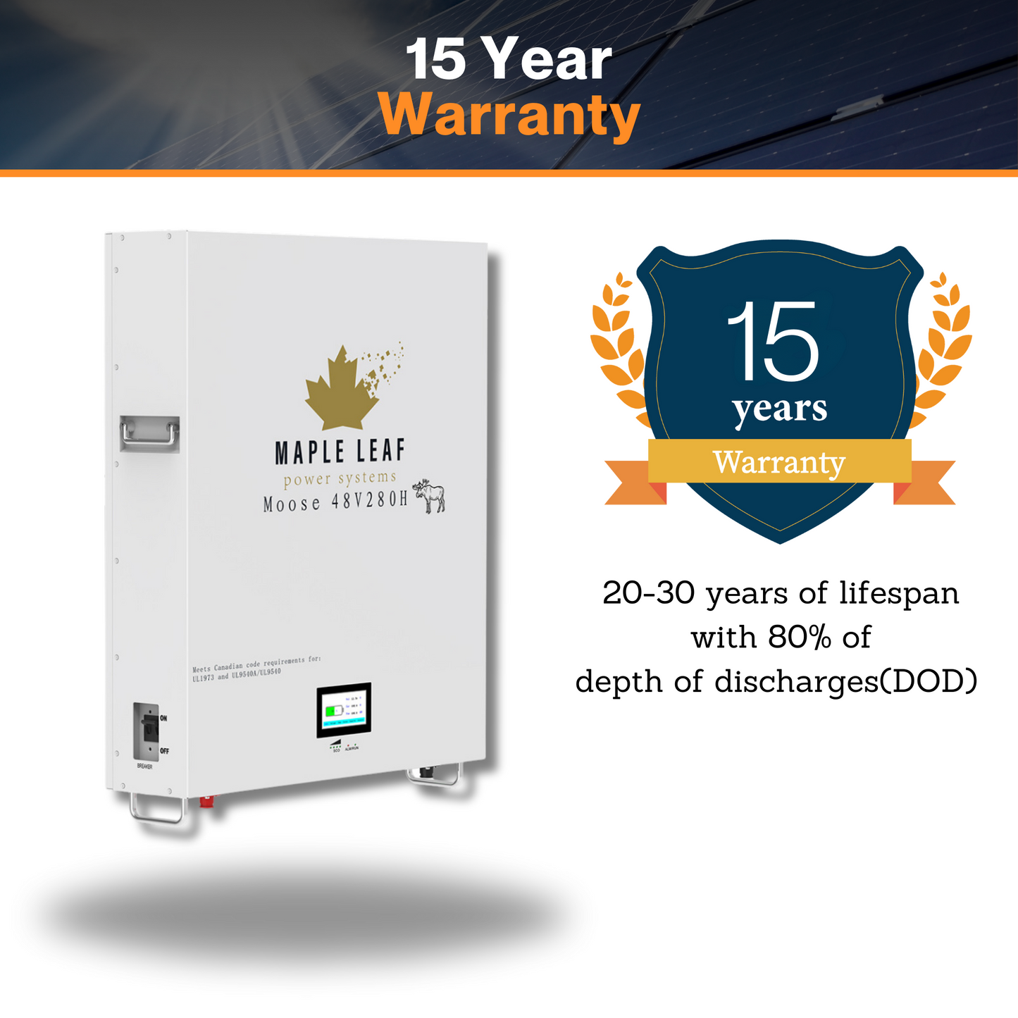 Maple Leaf 14.34KW 48V 280A Battery | Wall-mounted LiFePO4 All Weather Energy Storage  Lithium Batteries W/ LCD Touchscreen, Heater And Cables Included- UL1973-UL9540A, UL9540 With LuxPowerTeck Inverter [Pre Order For Jan/Feb 2024]