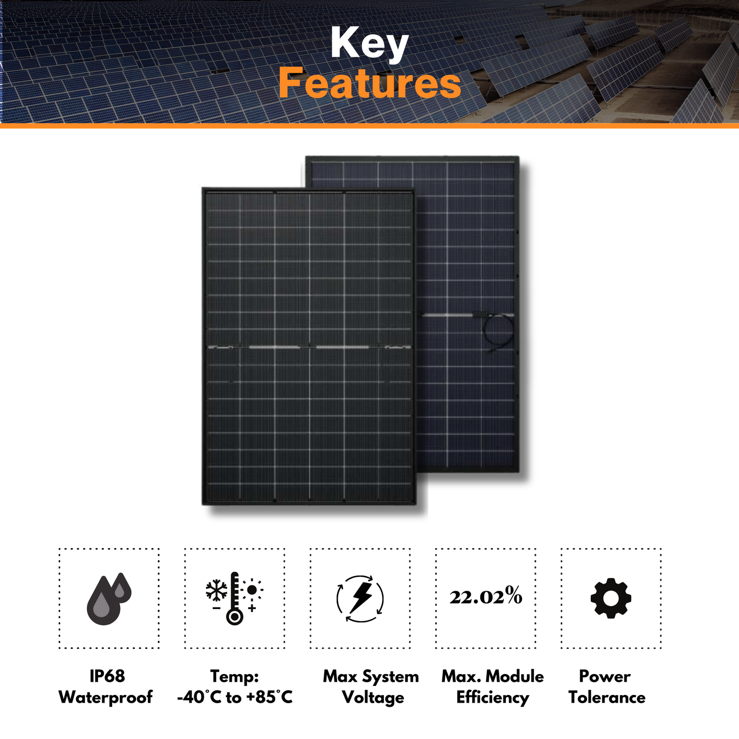 Maple Leaf All Black Bifacial Solar Panel 430W - W/ N-type Mono Cells - IP68 Junction Box And IP67 MC4 Cable- 25 Years Warranty