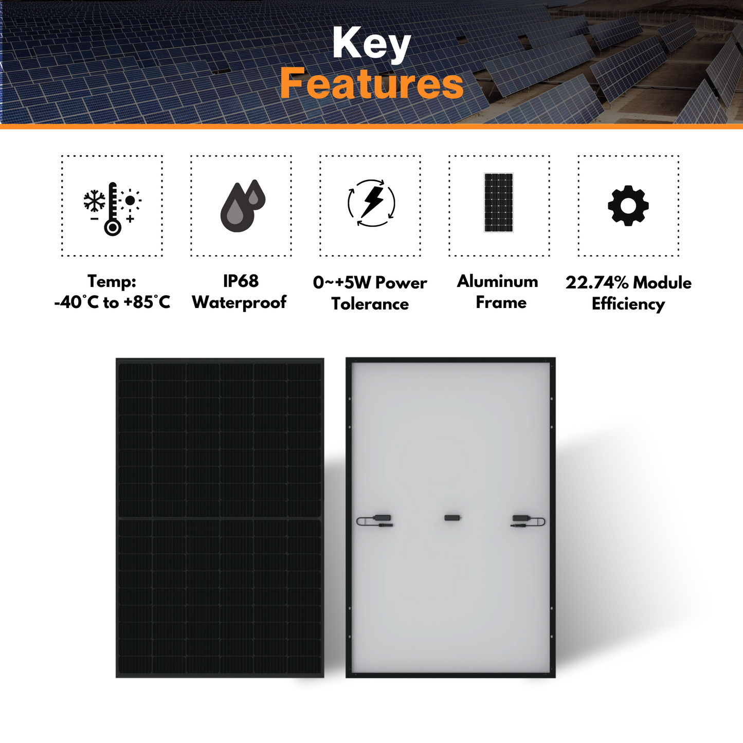 Maple Leaf 520W Monofacial Panel - N-type TOPCon Full Black Solar Module | W/ 10-30% Additional Energy | Black Aluminum Frame| IP68 Rated | Mc4 Connectors