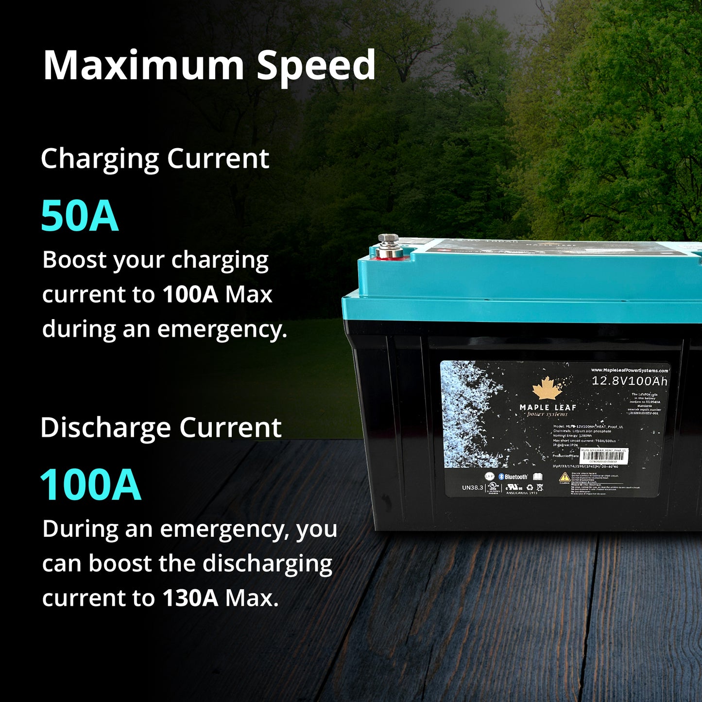 Maple Leaf 12V 300AH Lithium Iron Phosphate Battery W/ Self-Heating Function | UL9540A & UL1973 Certified